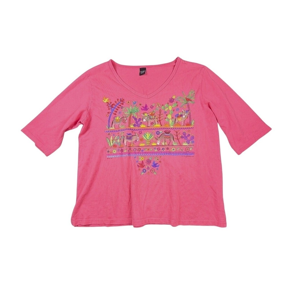 Sabaku Artwear Womens Pink Burritos Huipil Graphic 3/4 Sleeve T-Shirt Size M
